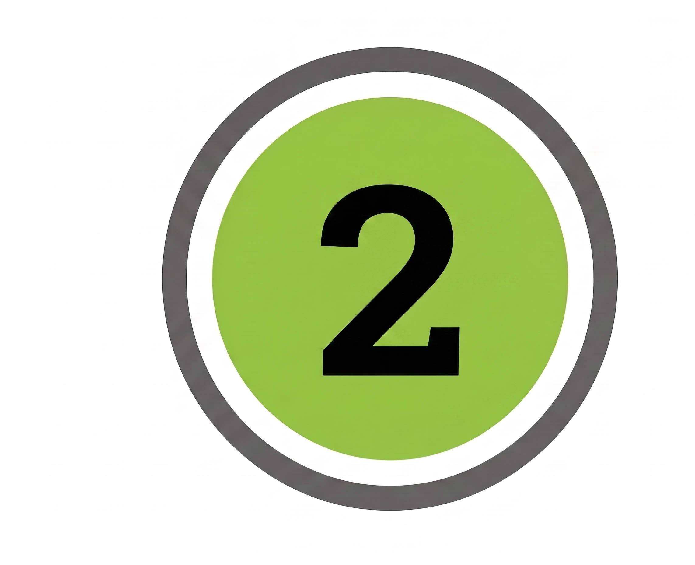 A bright green target with a black number 2 in the center, surrounded by black and gray concentric rings.