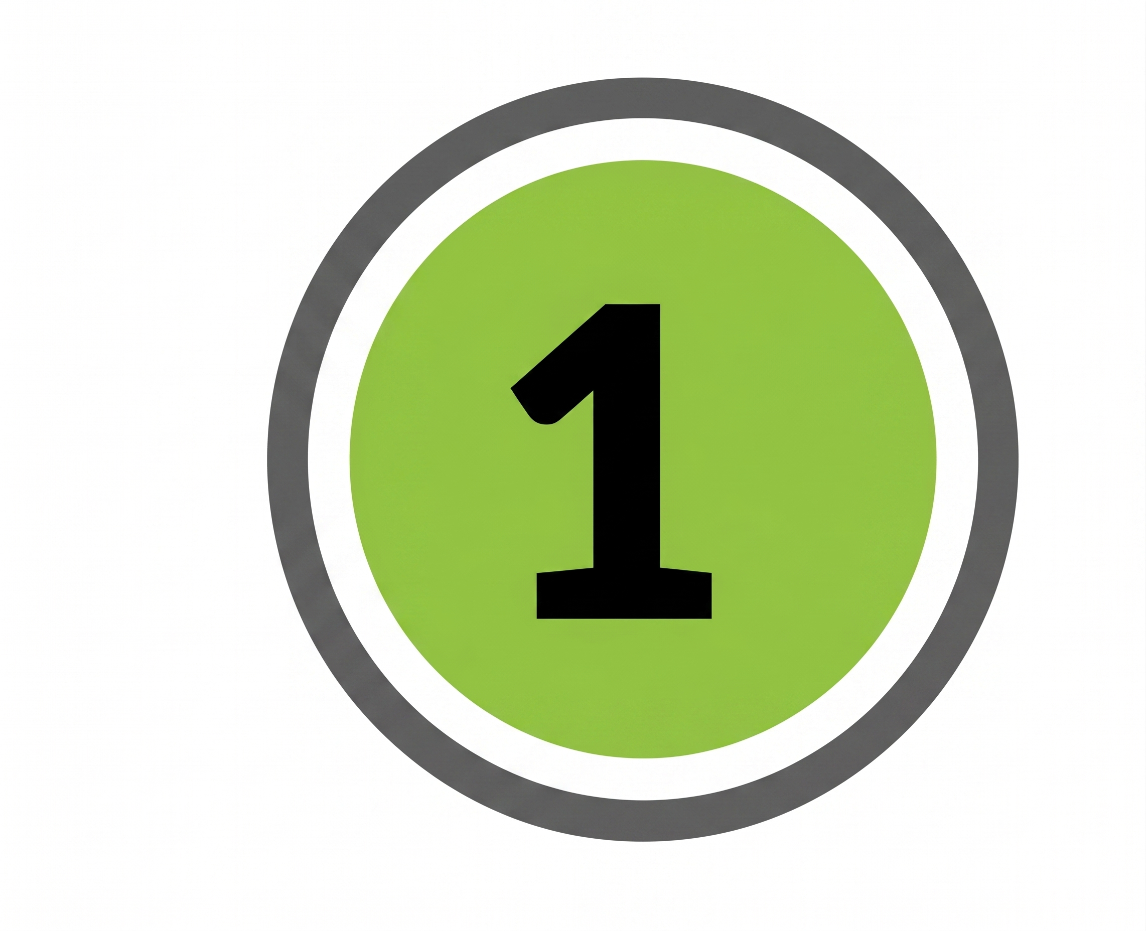 Green circular countdown timer with a black number one in the center and concentric gray and white rings.