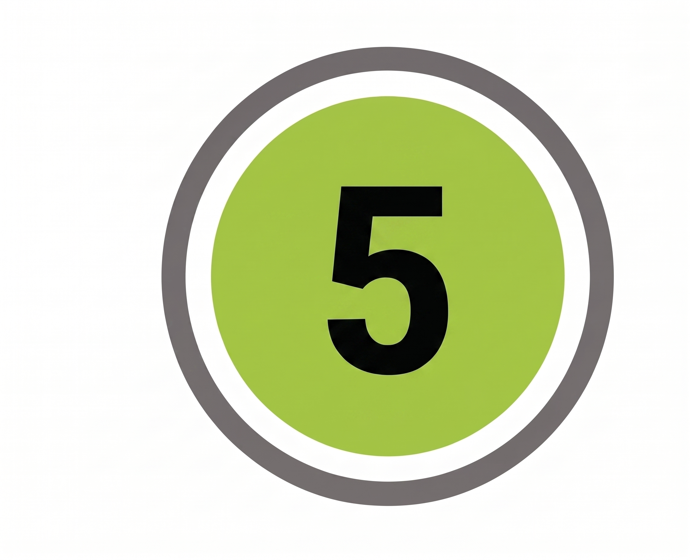 Close-up of a circular target with the number 5 in black on a green background, surrounded by concentric circles in gray and white.