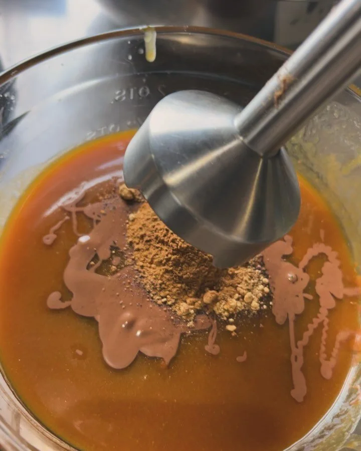 Back in the kitchen preparing our new fall flavors! First up today&hellip; Pumpkin spice bonbons! Made from caramel mixed with fresh pumpkin, fall spices and milk chocolate,  it's just the right touch of sweetness inside of a 72% dark shell. Availabl