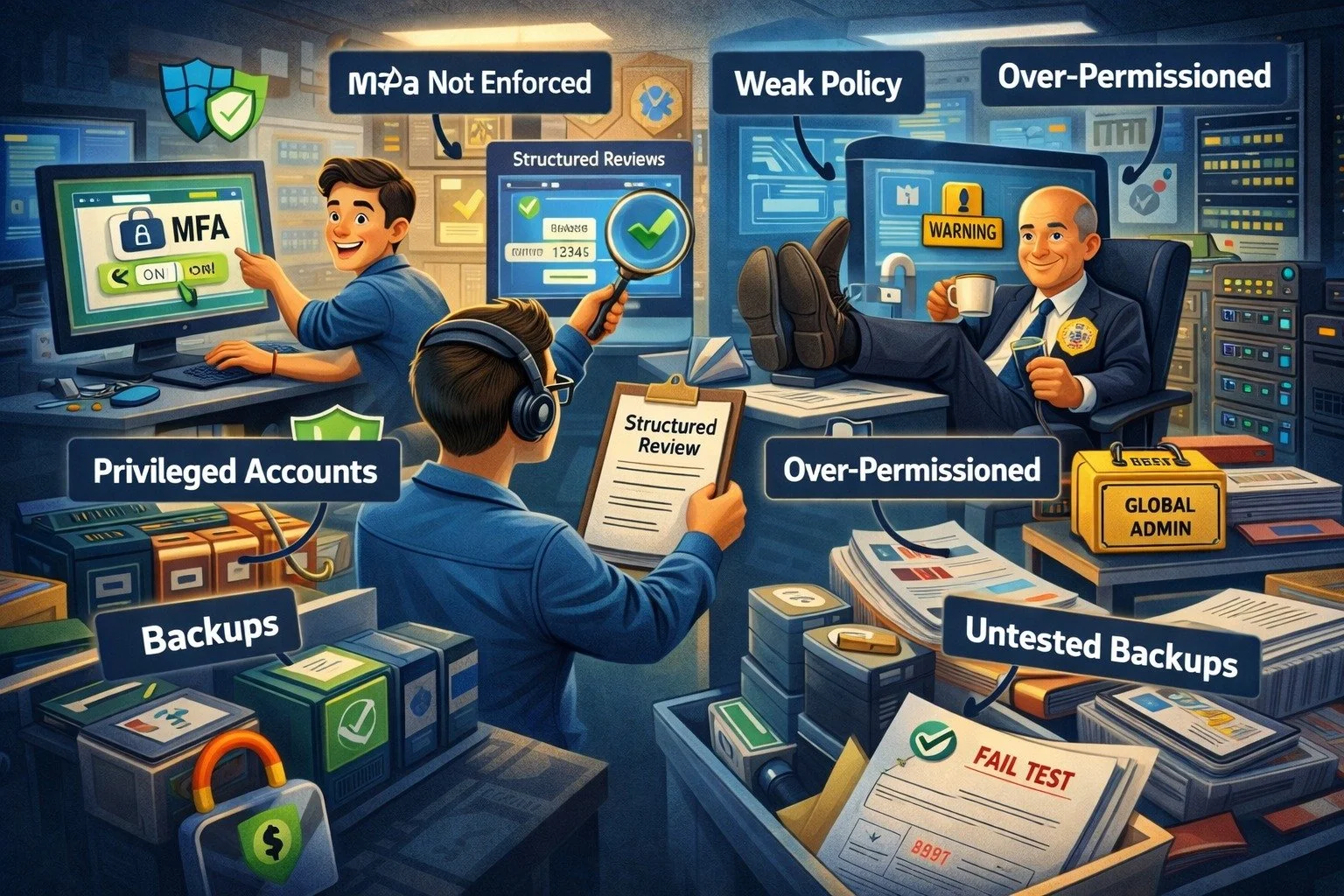 Most businesses assume their Microsoft 365 environment is secure.

They turned on MFA.
They enabled Defender.
They have backups.

During structured reviews, we often find:

&bull; Privileged accounts without enforced MFA
&bull; Weak Conditional Acces