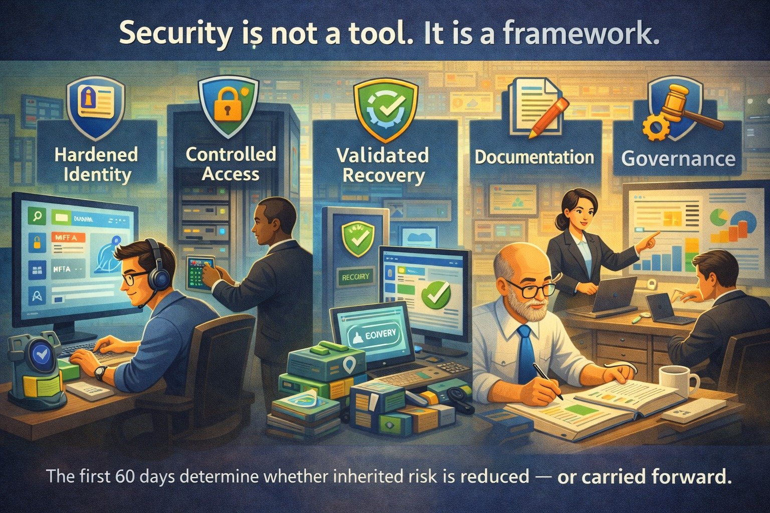 Security is not a tool.

It is a framework.

It requires:
&bull; Hardened identity
&bull; Controlled access
&bull; Validated recovery
&bull; Documentation
&bull; Governance

Without structure, technology becomes exposure.

#cybersecurity