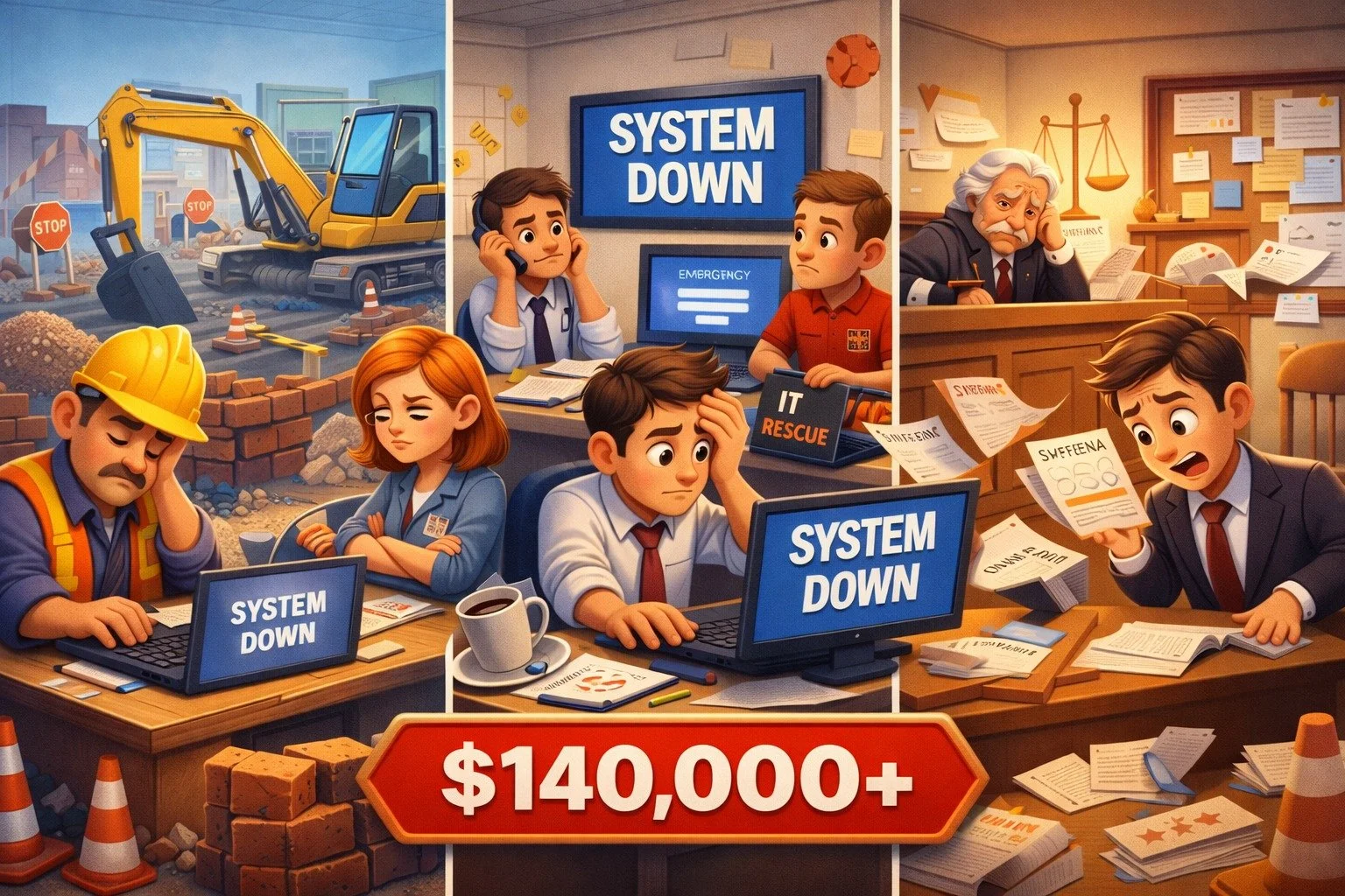 The Real Cost of Downtime in Wilson County

Most business owners underestimate this number.

Let&rsquo;s break it down.

If your company generates $20,000 per day in revenue&hellip;

And you&rsquo;re offline for 5 days&hellip;

That&rsquo;s $100,000 