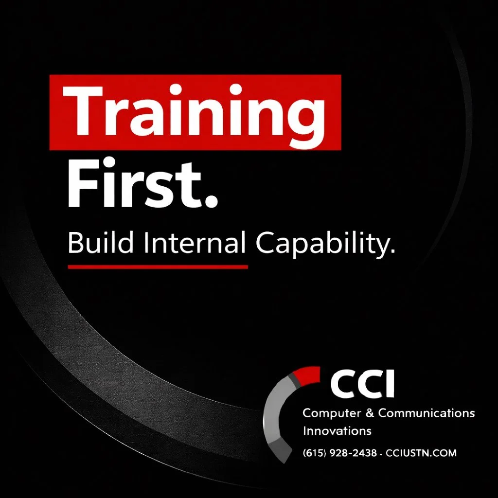 Will we implement it for you?

Training first.

Capability inside your organization is the goal.

Dependency doesn&rsquo;t scale.

Systems do.

https://www.cciustn.com/ai-growth

#BusinessSystems