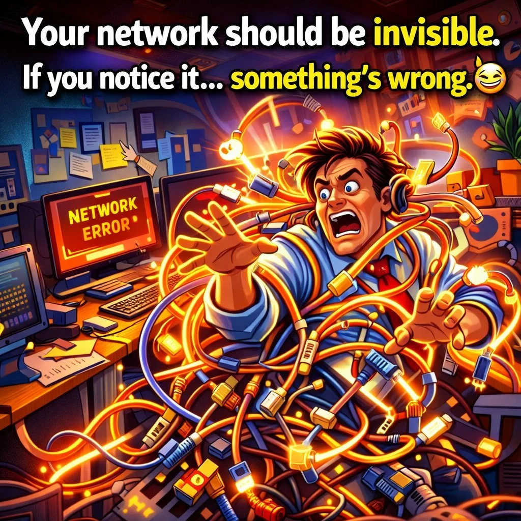 You shouldn&rsquo;t have to think about your network.
It should just&hellip; work.

When it doesn&rsquo;t, everything else feels it&mdash;calls drop, systems lag, employees get frustrated.

A properly designed network stays behind the scenes, doing i