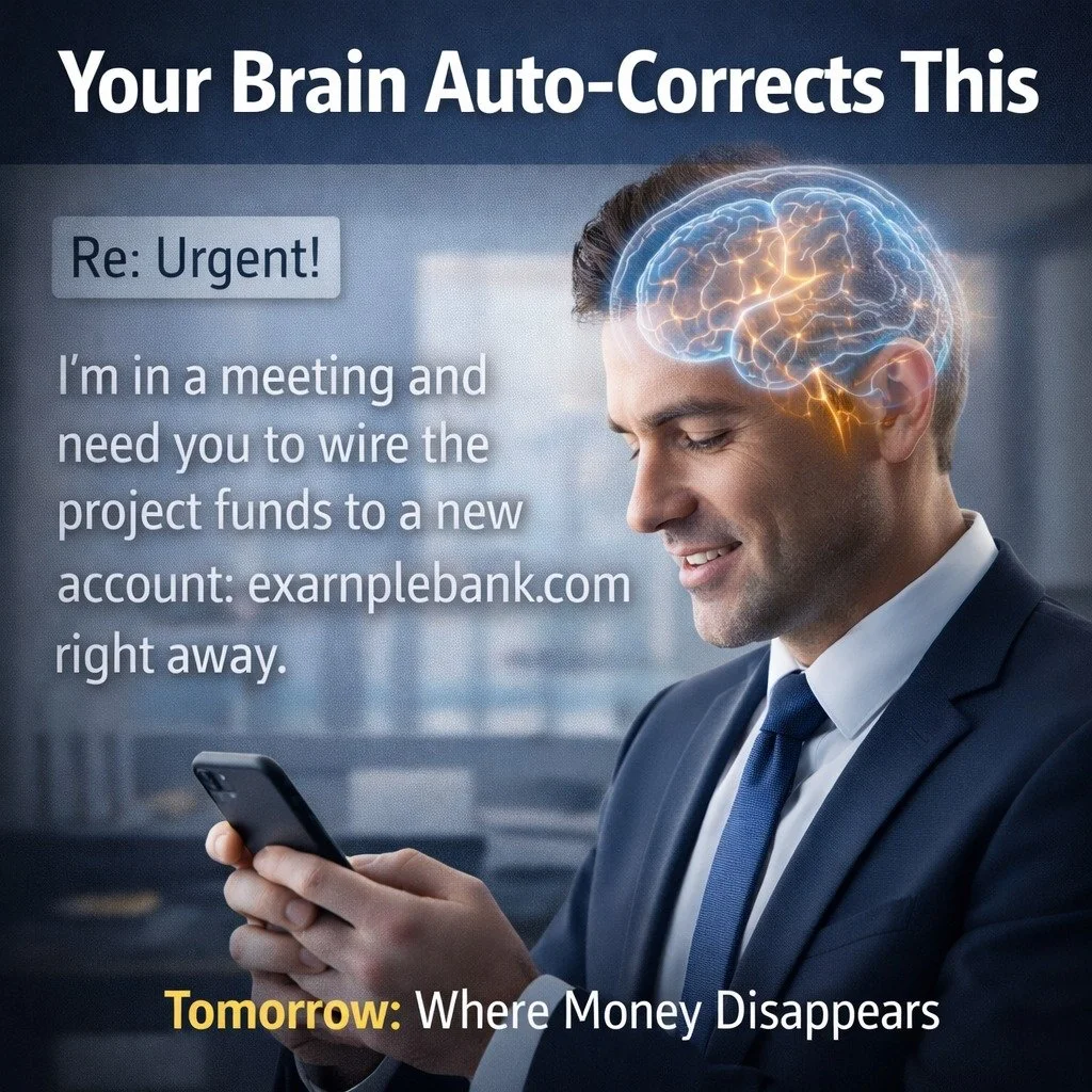Your Brain Is Actually the Problem (Not You)

This isn&rsquo;t about intelligence.

It&rsquo;s about how humans read.

Your brain doesn&rsquo;t process every letter.

It recognizes patterns.

So when you see:

yourcornpany.com

Your brain auto-correc