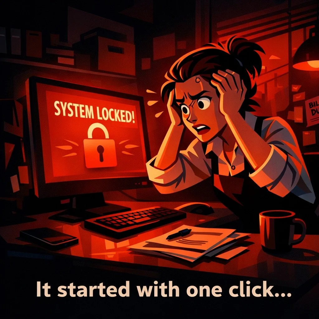 A small business not far from here thought they were &ldquo;too small to target.&rdquo;

One employee clicked the wrong email.

By the next morning:

Their systems were locked
They couldn&rsquo;t process payments
They lost 3 full days of business

To