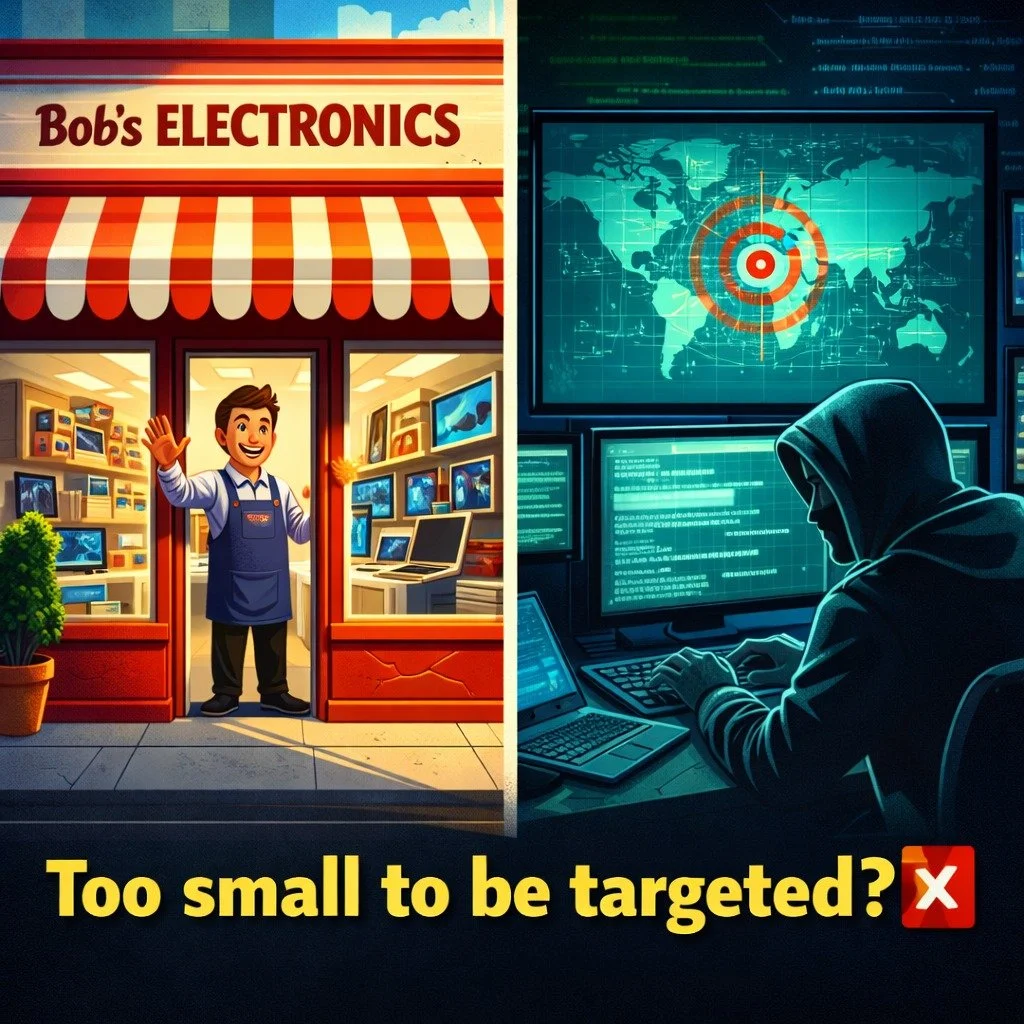 &ldquo;We&rsquo;re too small to be targeted.&rdquo;

That&rsquo;s exactly why small businesses are targeted.

Hackers don&rsquo;t choose companies&mdash;they scan for easy ones.

No protection = opportunity

It&rsquo;s not personal. It&rsquo;s automa