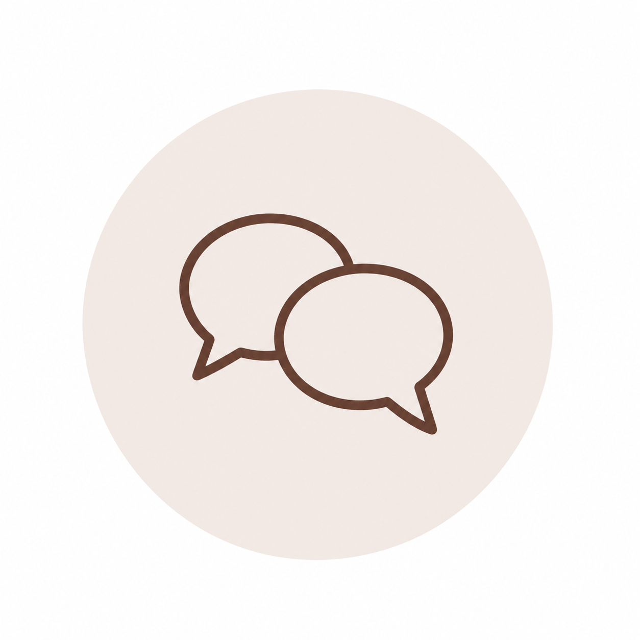 Two speech bubbles icon inside a light beige circle