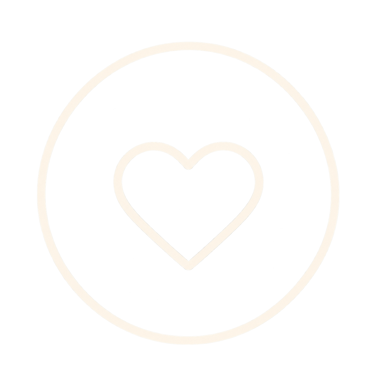 A simple outline graphic of a heart inside a circle, resembling a logo or icon.