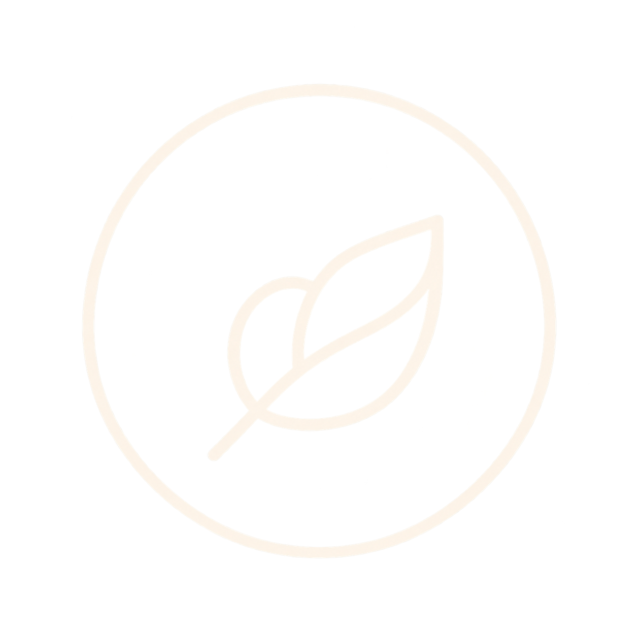 A glowing logo featuring a leaf outline inside a circle, on a black background.