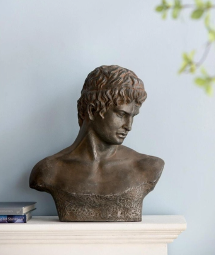 Atticus Bust by A&B Home, through Lighting New York. Classical features and an aged brown finish bring sculptural presence and antique-inspired character to a collected interior.