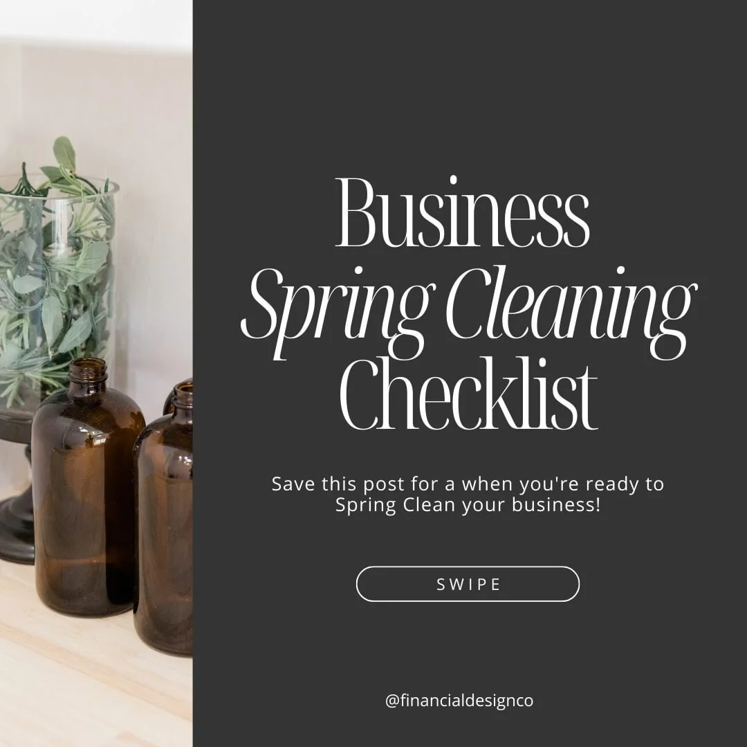 Save our Business Spring Cleaning Checklist for later!📌

🧼 Ensure Your Bookkeeping Is Up-To-Date
🧼 Update Your Bio + Headshot
🧼 Follow Up On Unpaid Invoices
🧼 Re-Negotiate Vendor Payment Terms
🧼 Ask For Client Reviews
🧼 Market Any New Offering