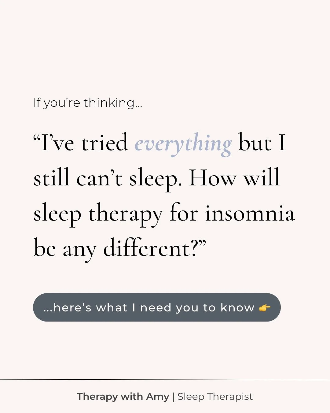 No generic advice round here 👇

As a sleep therapist, I use evidence-based approaches, including Cognitive Behavioural Therapy for Insomnia and Acceptance &amp; Commitment Therapy, to help you relearn a healthy sleep pattern and start sleeping throu