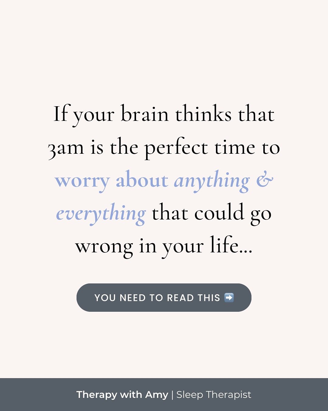 Does this sound familiar? 👀

While it&rsquo;s impossible to eliminate all worries from your life (and it wouldn&rsquo;t actually be helpful to either), I can help you learn skills to reduce the impact of worry on your sleep.

This will not only bene