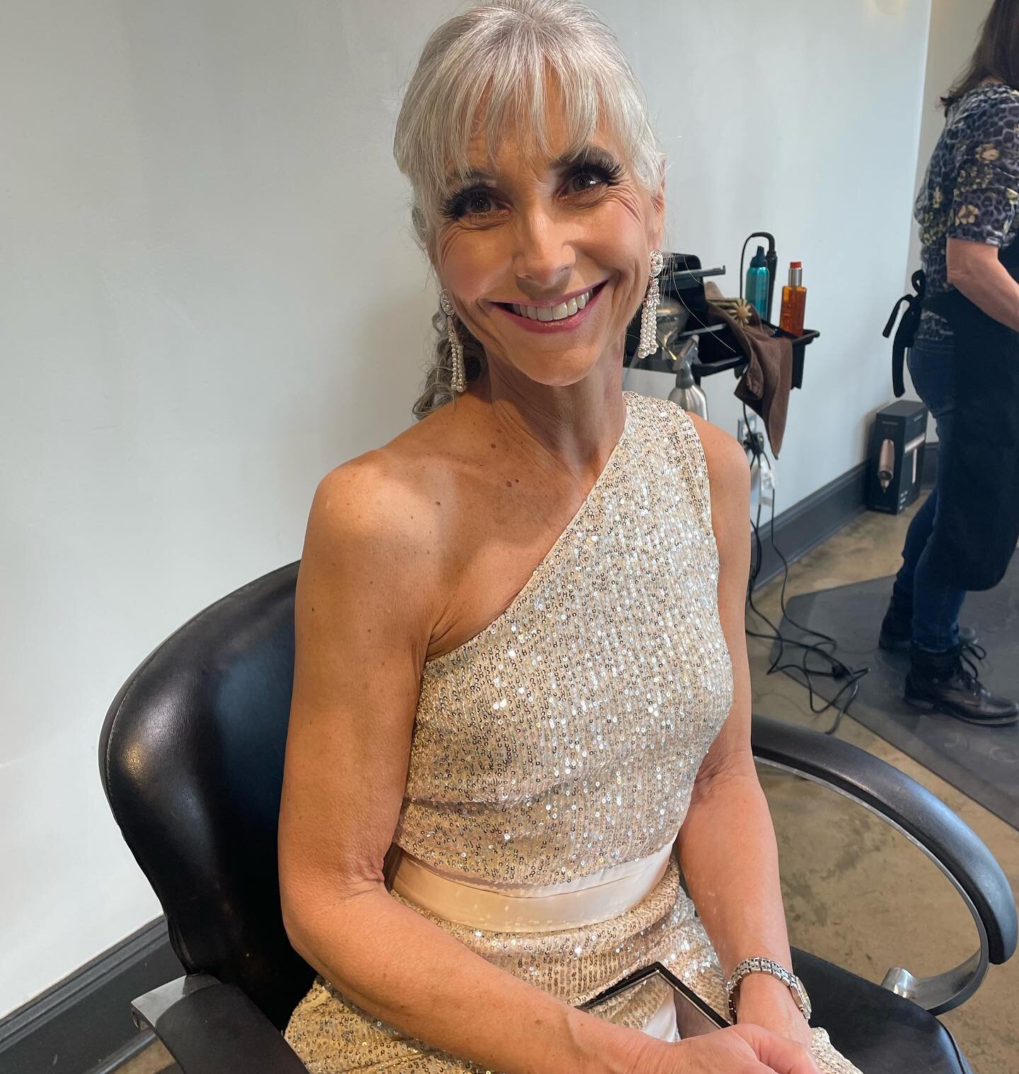 What a beauty😍😍😍&hellip; @hammondcherie ready for Dancing with the stars .
Beautiful elegant up-do done by our very talented salon owner/stylist Trish Mason.
Glamorous makeup look done by our very talented stylist/colorist @jarinjo