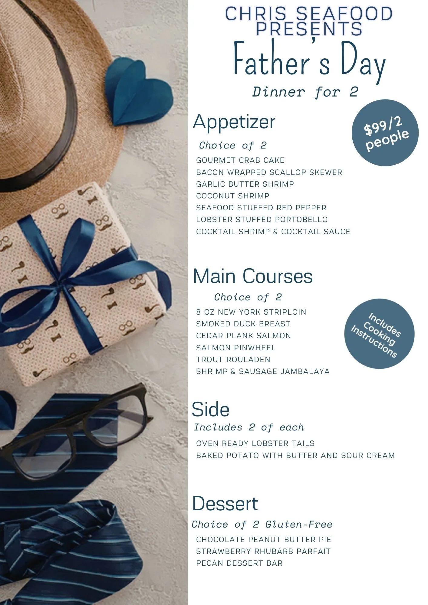 Father's Day Dinner For 2:  SCAN THE QR CODE TO ORDER/MAKE SELECTIONS