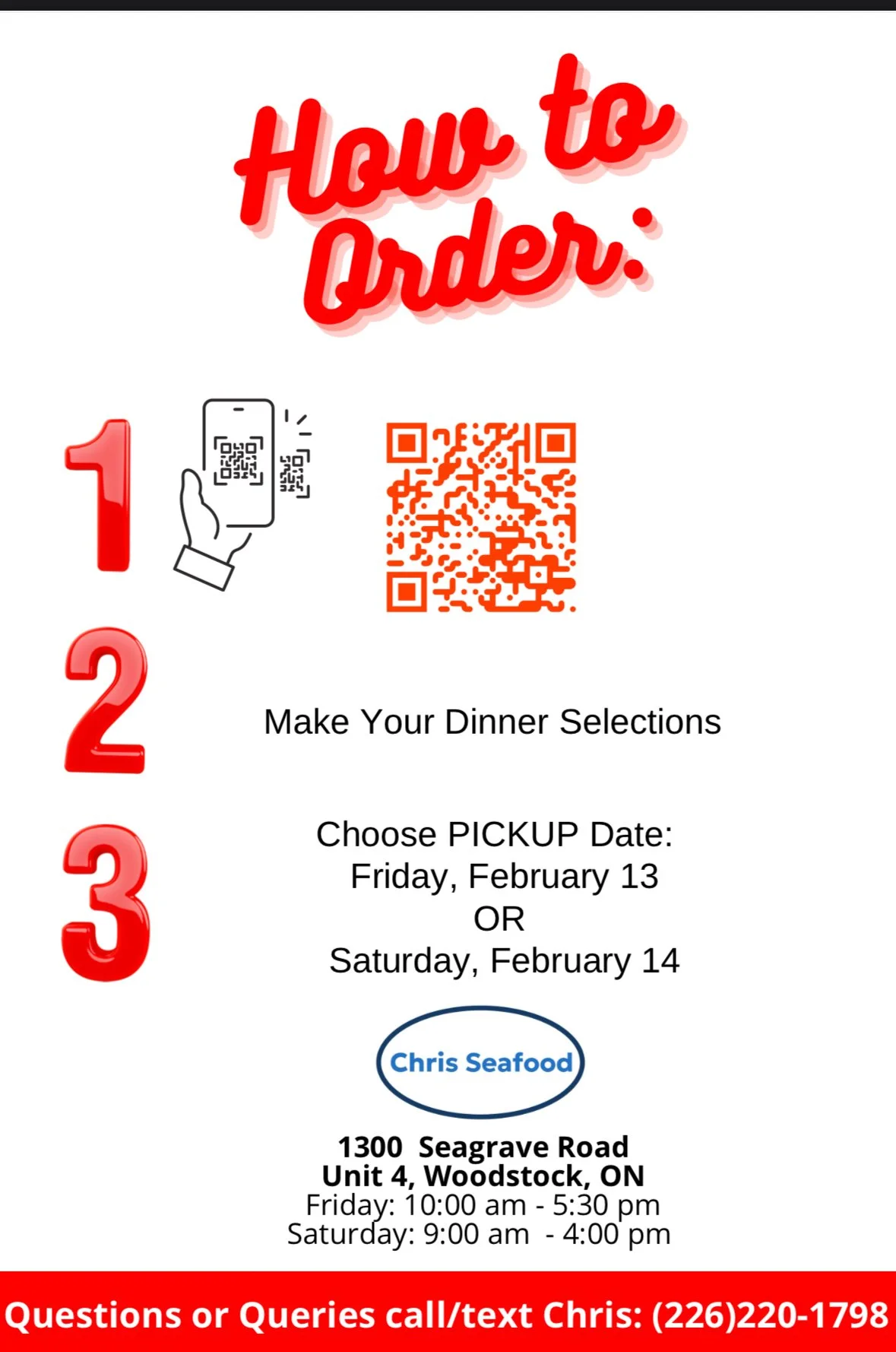 Valentines Day Dinner For 2 (Scan the QR code to make your selections)