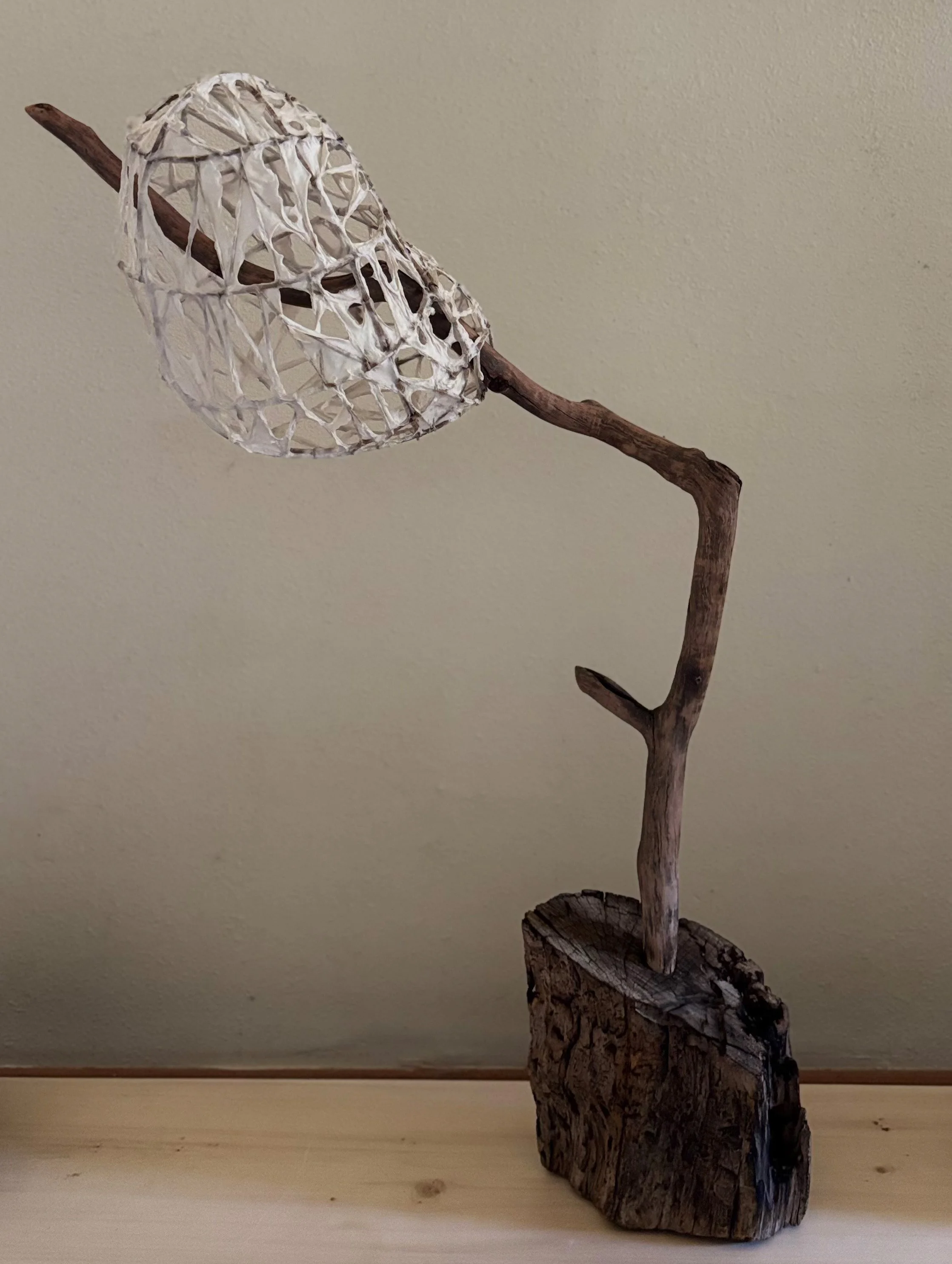 Alkemi:one. paper pulp, cottonwood, thread, rattan.
Available for purchase.
