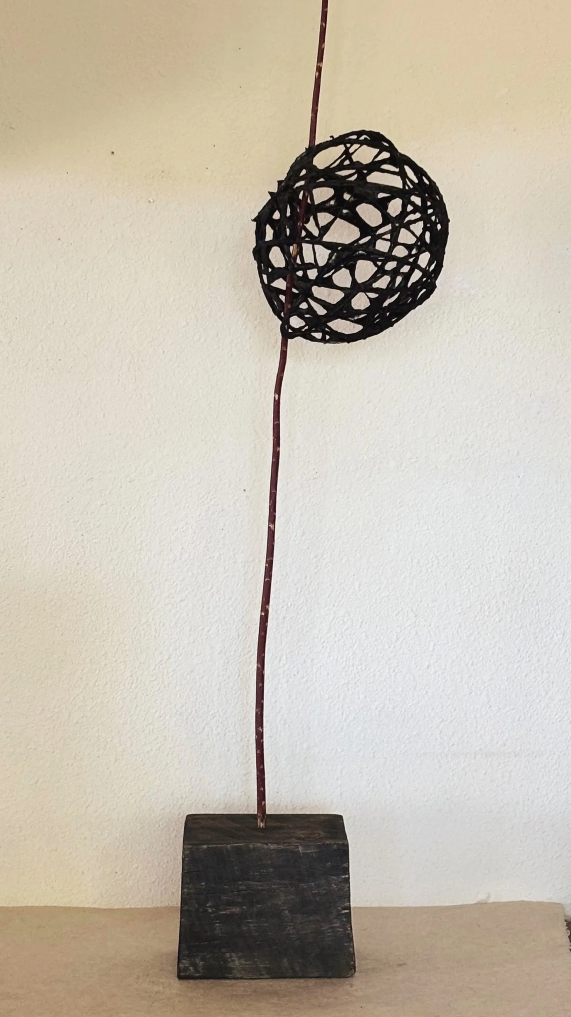 Alkemi: four. Tamarisk, rattan, sumi ink, thread, wood. Available for purchase.