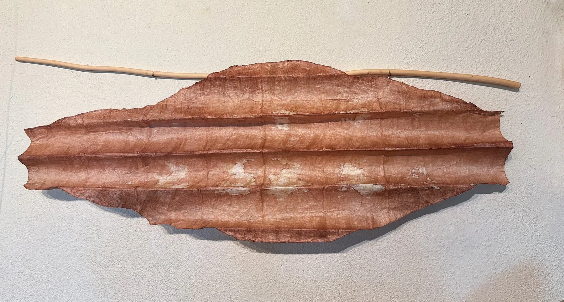 Tide Marks: Three. cast flax fiber paper, silk, thread, kakishibu, wood.
36 x 14 x 3 inches