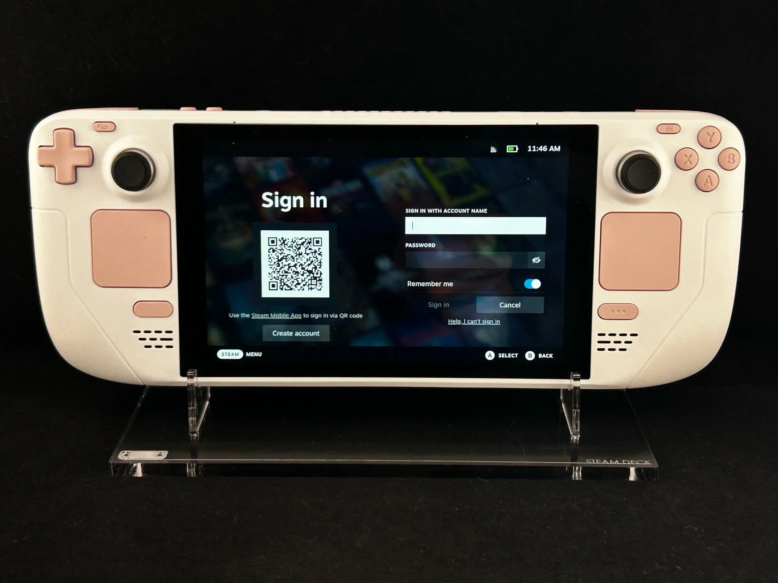 Custom White Steam Deck with LCD Cherry Blossom Pink Buttons