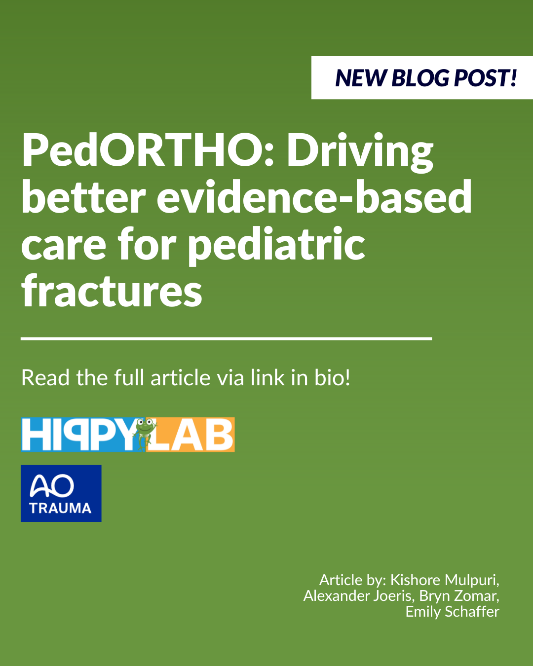NEW ARTICLE - PedORTHO: driving better evidence-based care for pediatric fractures