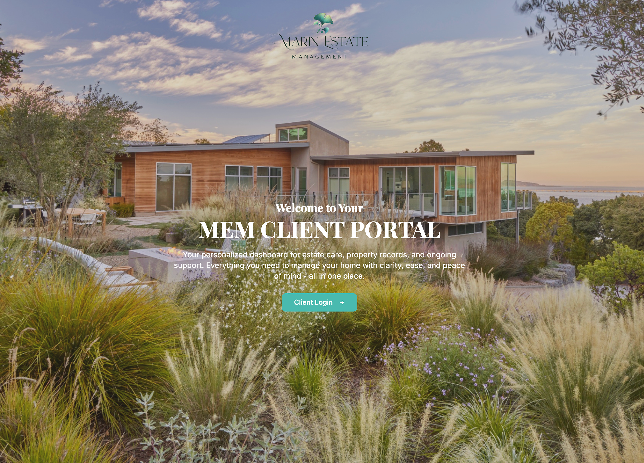 Luxury waterfront home in Marin County showcasing private estate management and property care services.