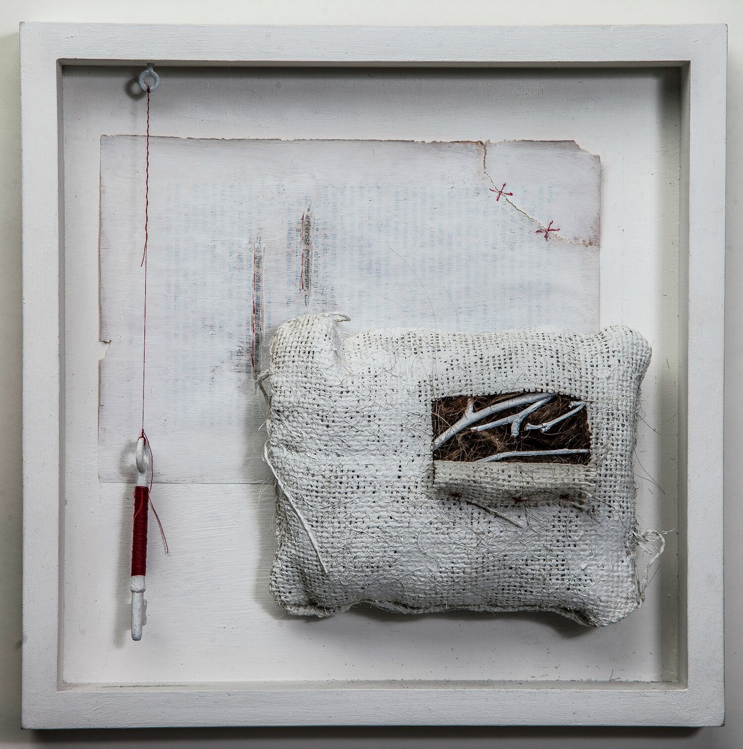 THE WEIGHT, ARTERIE
burlap, gesso, hair, found objects
