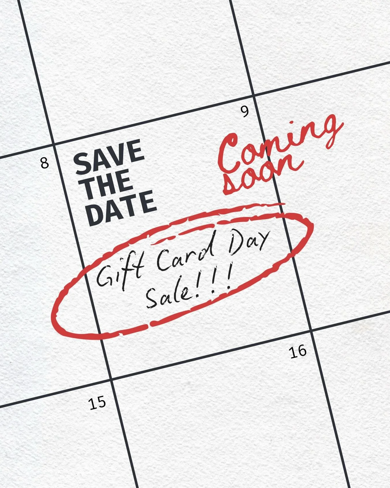 🎁 SAVE THE DATE 🎁
Our biggest sale of the year - Gift Card Day Sale - is back on December 9th!
15% off all gift cards, one day only!
A perfect way to give (or receive) something beautiful this season!