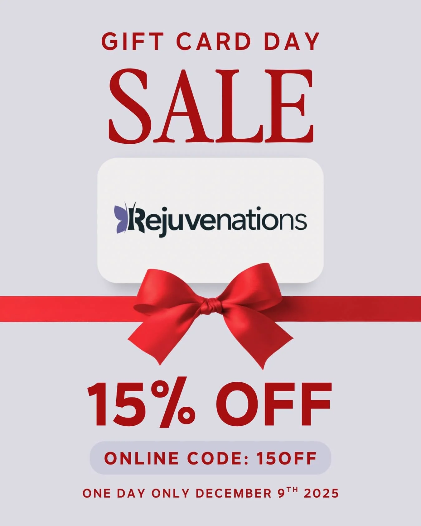 🎉 The Countdown Is ON&hellip; Gift Card Day Is Only Days Away!

On Tuesday, December 9, enjoy 15% off ALL gift cards - one day only!
This is the best way to save on the treatments you love.

Why buy on Gift Card Day?
✨ Save on Botox, fillers, lasers