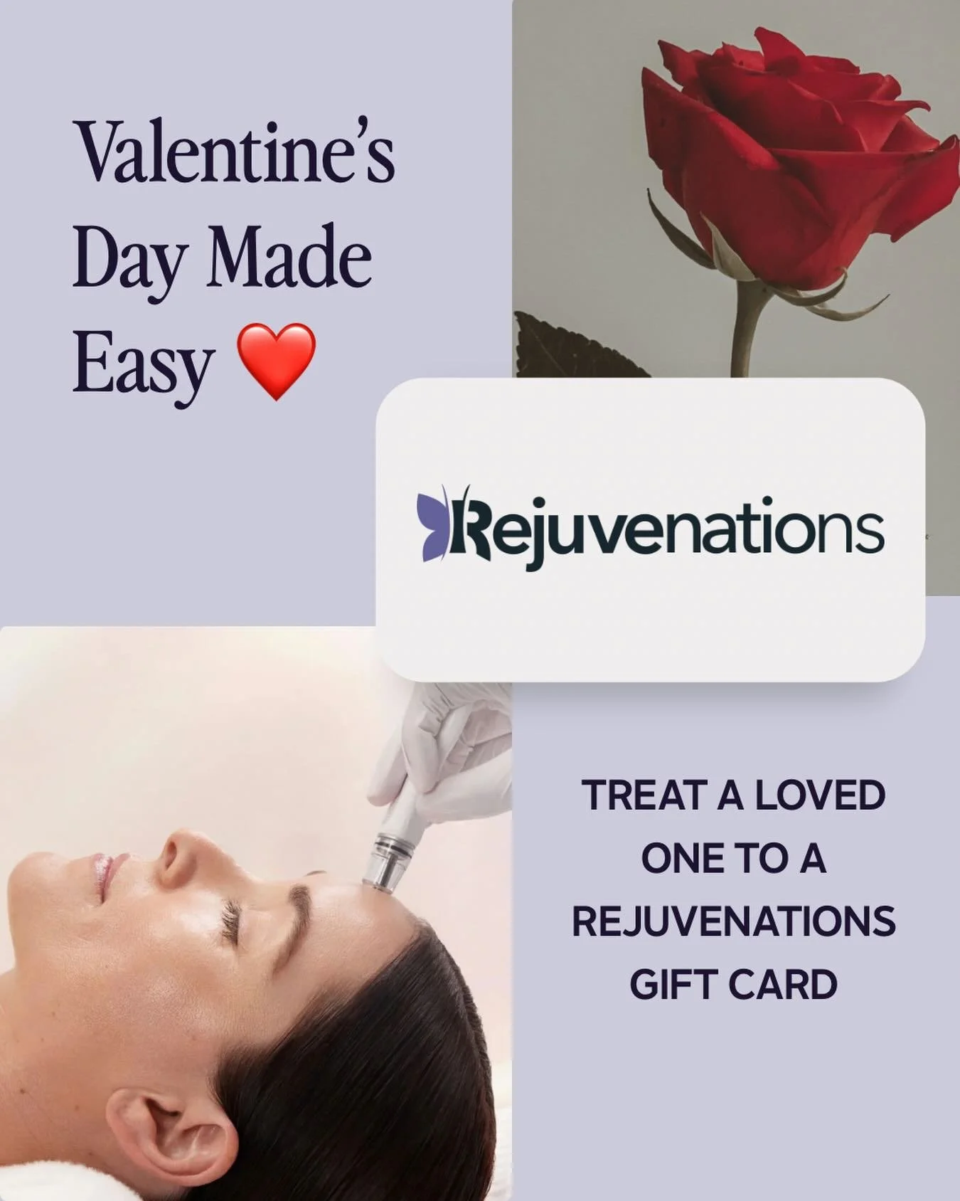 💝 Give the Gift of Rejuvenation ✨
Looking for a thoughtful Valentine's gift that truly delivers? A Rejuvenations gift card is the perfect way to pamper someone you love. Gift cards can be used toward spa services, injectables, skincare, and wellness