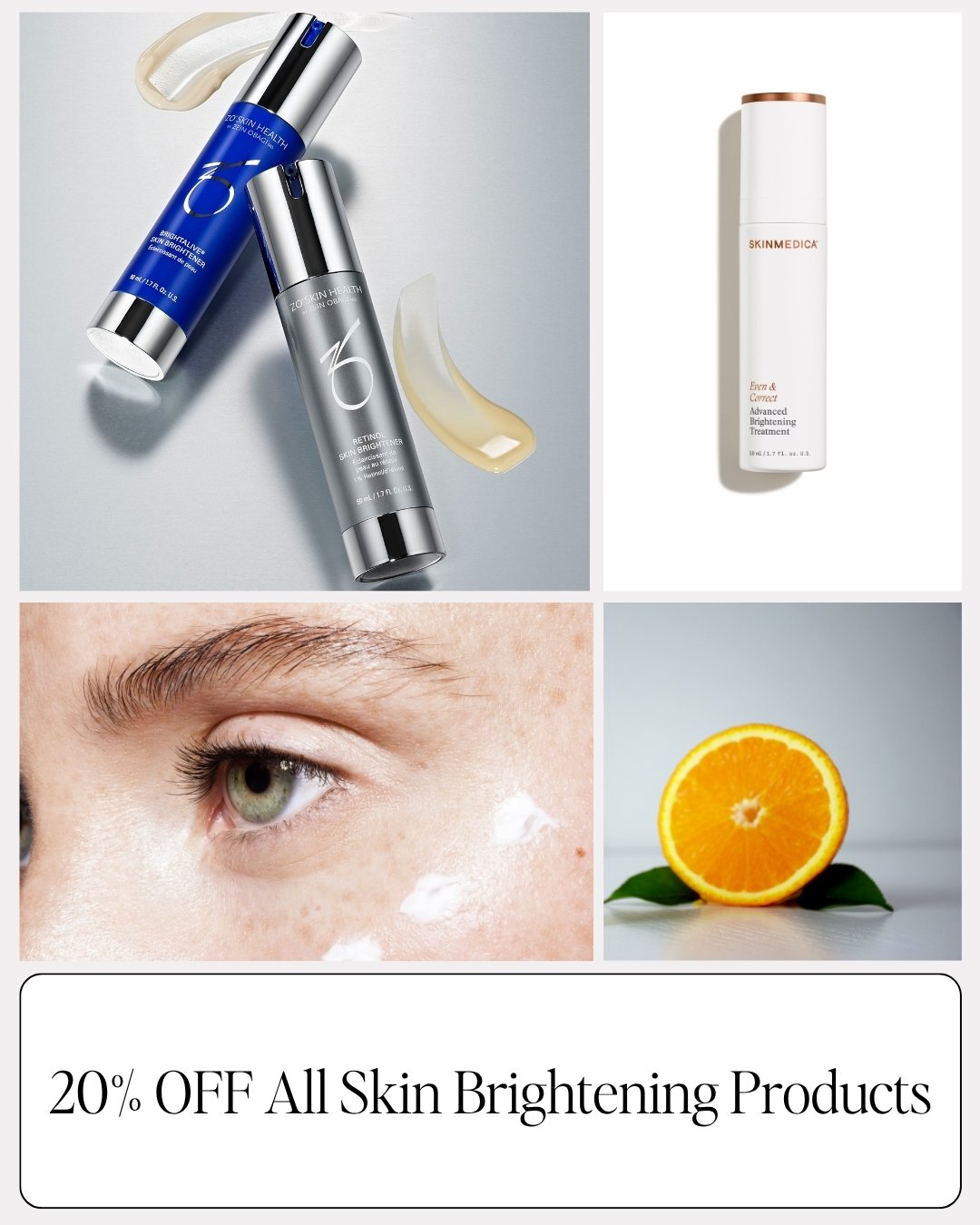 20% Off All Skin Brightening Products - ZO Skin Health &amp; SkinMedica 🍊✨

After months of dullness, dryness, and uneven tone, April is all about rejuvenating your complexion, restoring radiance, and bringing your glow back to life. This is the sea