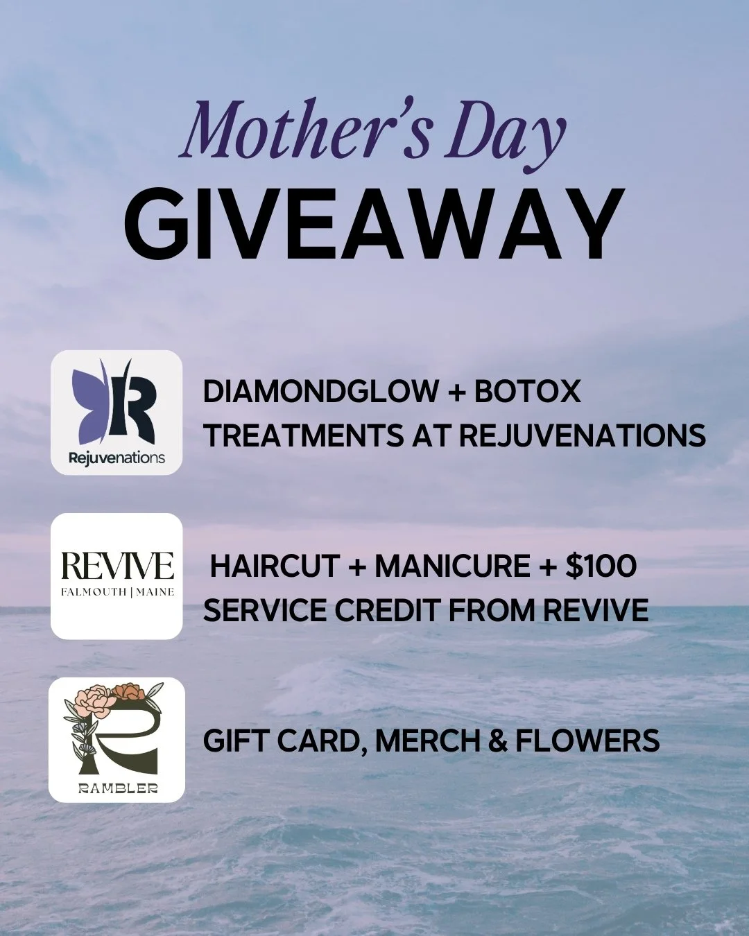 💐 Mother&rsquo;s Day Giveaway 💕

We&rsquo;ve partnered with some amazing local favorites to give one lucky winner the ultimate self-care experience:

✨ DiamondGlow + BOTOX at Rejuvenations
✨ Haircut + manicure + $100 service credit from Revive
✨ Gi