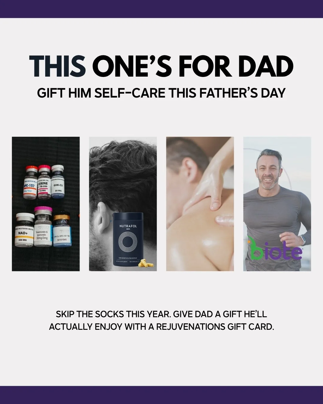 👔 Father&rsquo;s Day Gifts He&rsquo;ll Actually Want

Skip the socks this year.

Give Dad a gift he&rsquo;ll actually enjoy with a Rejuvenations gift card. Our services aren&rsquo;t just for women. Men love facials, skincare, wellness treatments, an