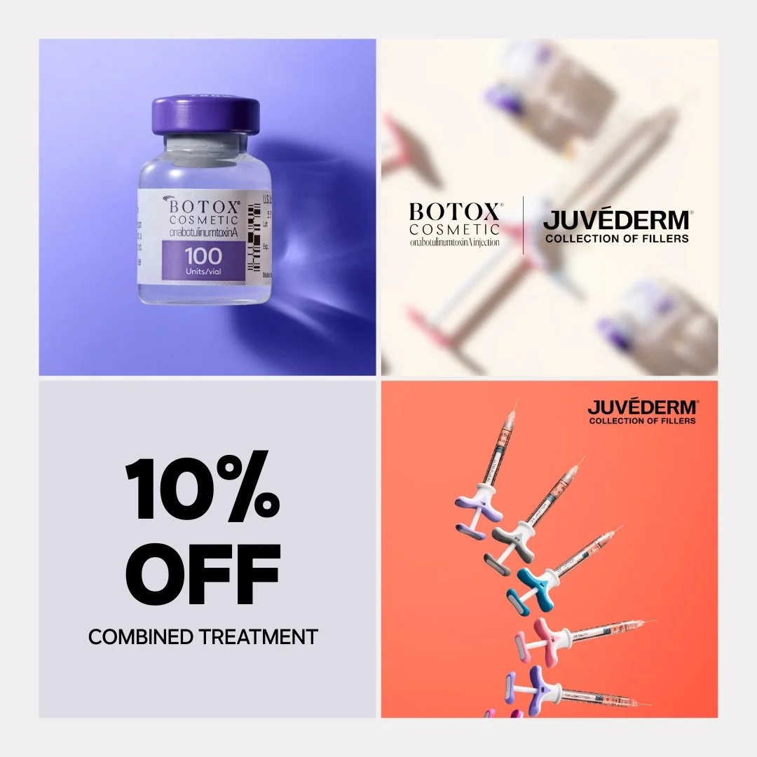 Advertisement showing Botox and Juvederm treatments with a 10% discount for combined treatment