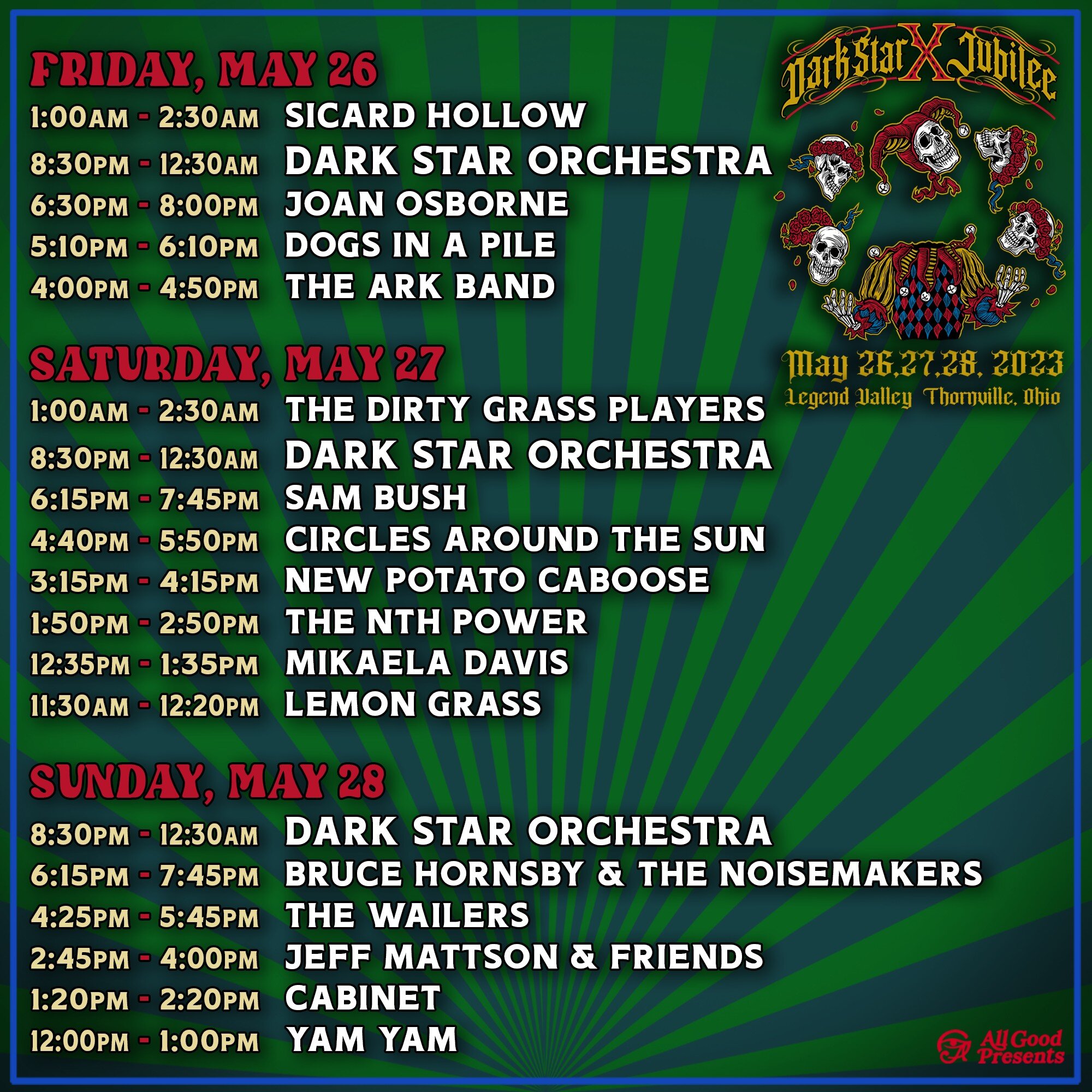 The lineup for @darkstarjubilee is out NOW! 😎

 #jamgrass #livemusic #guitar #bluegrassmusic #touringmusicians #banjo #mandolin #dirtygrass #bass #festivalseason #festivals #latenightset