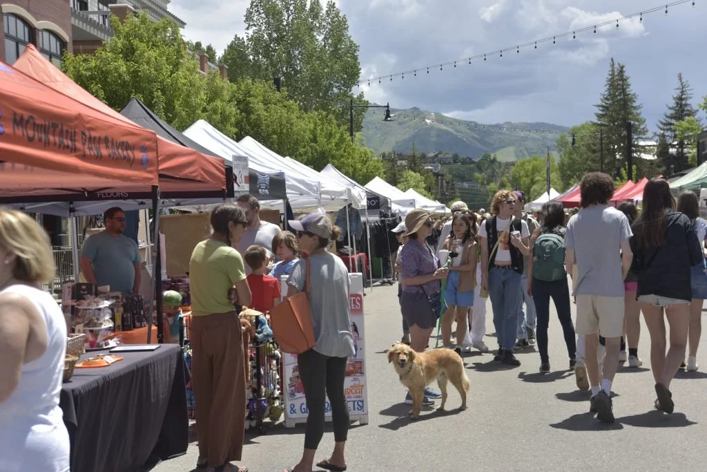 Farmers Market in Steamboat Springs CO with dog and people