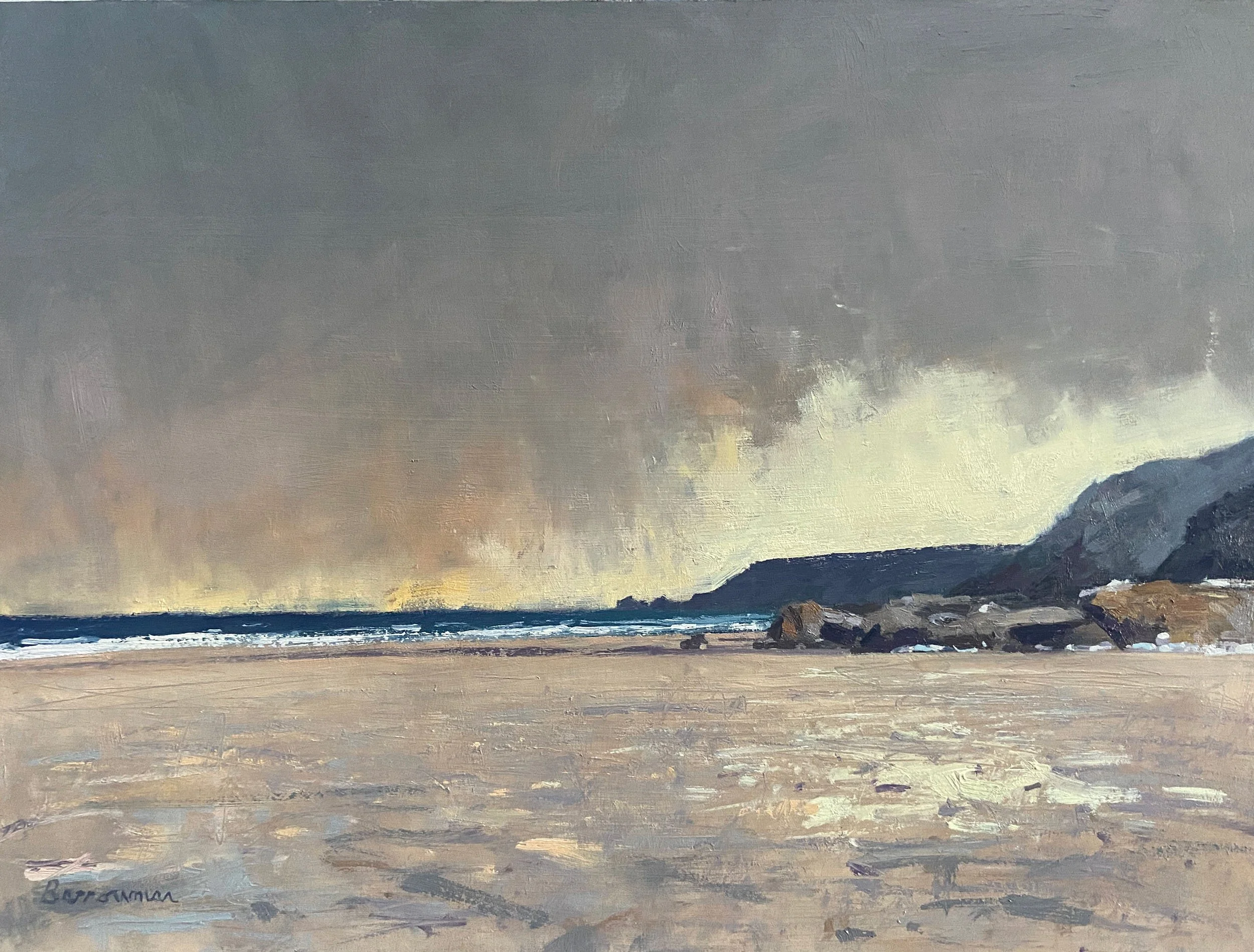 Hail storm, Porthtowan - oil on board 40cm x 30cm  2025
