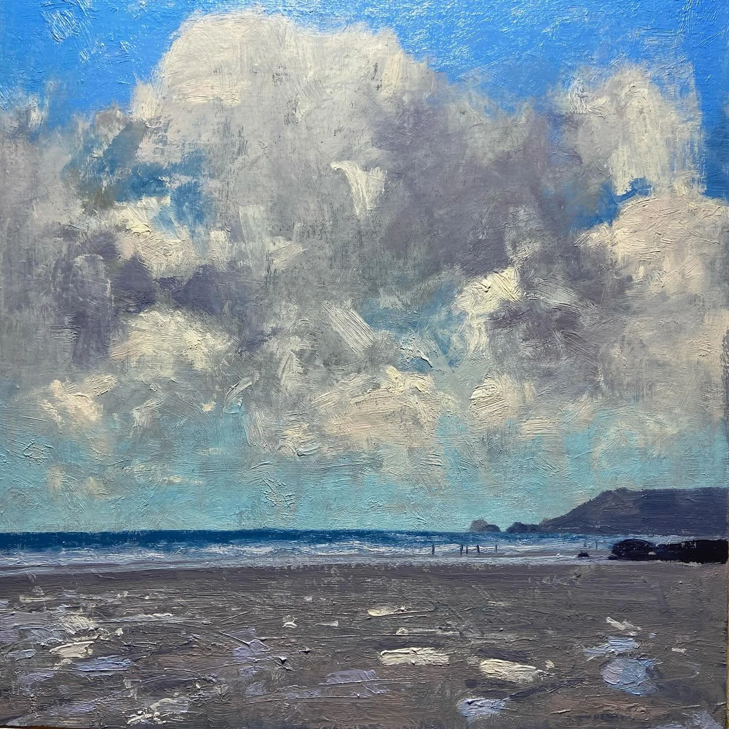 Big sky, low tide - Porthtowan Beach 
Oil on board 30cm x 30cm
.
This one will be on show, alongside others from my latest Porthtowan series of work, at @krowji_ Christmas Open Studios. Friday 28th November 5-9pm, Saturday 29th &amp; Sunday 30th Nove