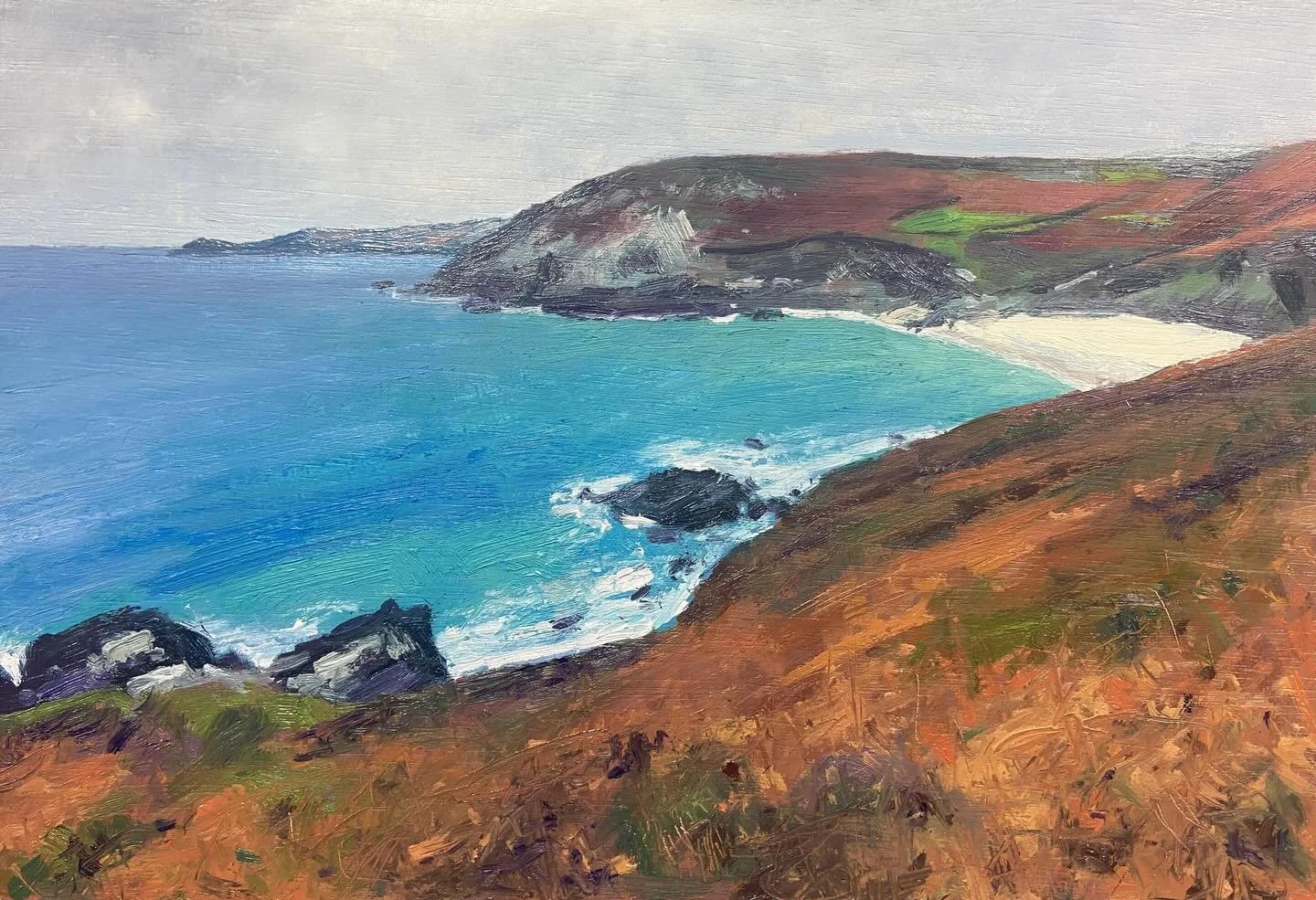 Portheras Cove in Autumn 
Oil on board 30cm x 22cm
.
A small commissioned painting which I videoed for my YouTube channel. Link in bio 
.
#oilpainting #andrewbarrowman #painting #cornwall #landscapeartist