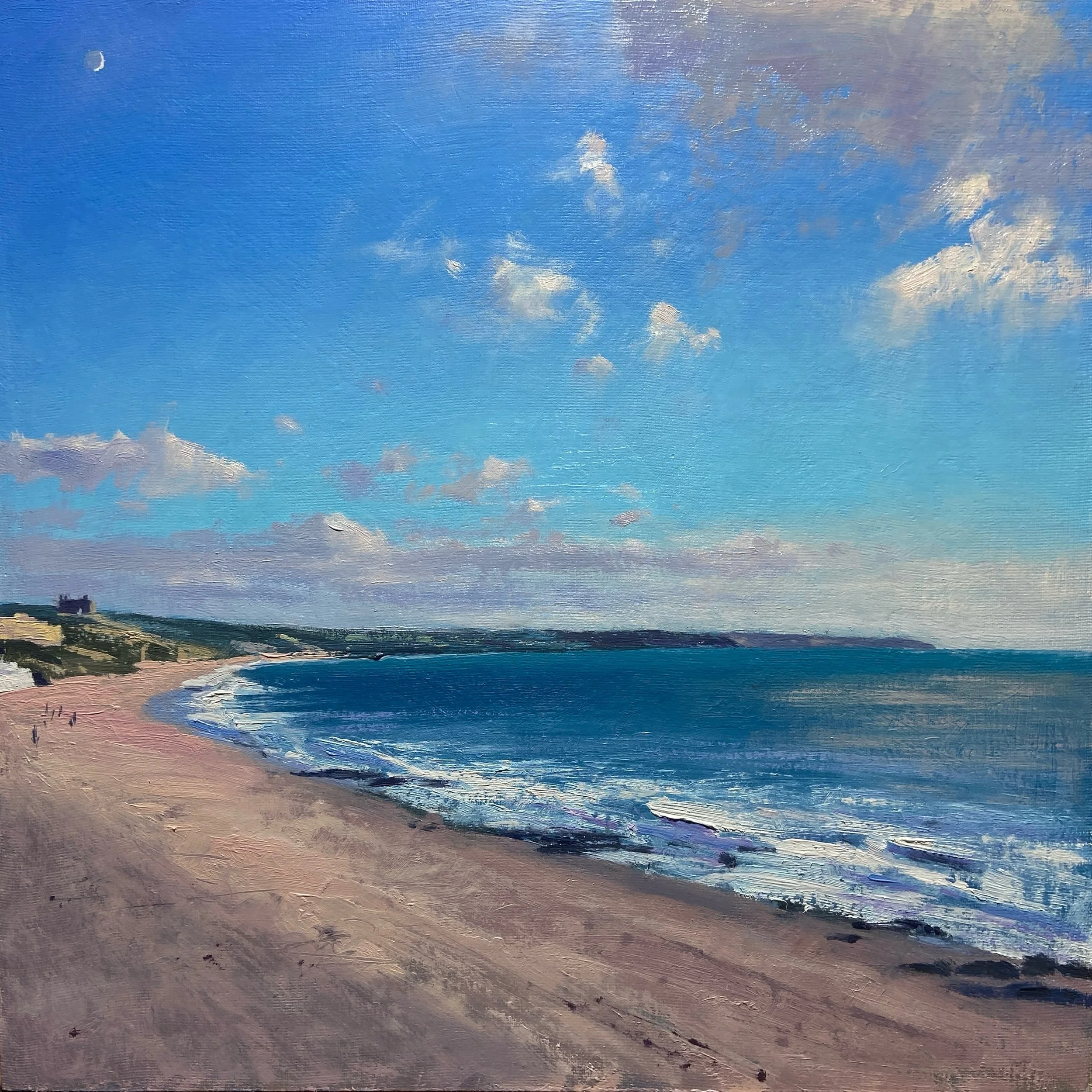 Afternoon moon, Porthleven beach 
Oil on board 30cm x 30cm
.
#porthleven #oilonboard #oilpainting #painting #andrewbarrowman