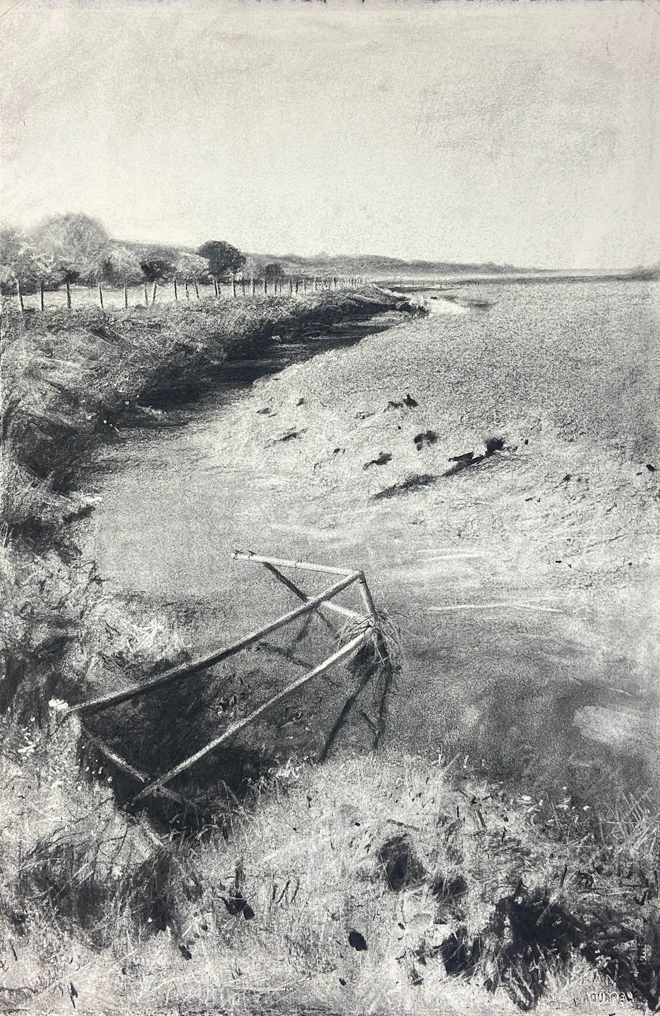River Amble, Cornwall charcoal on paper 2026