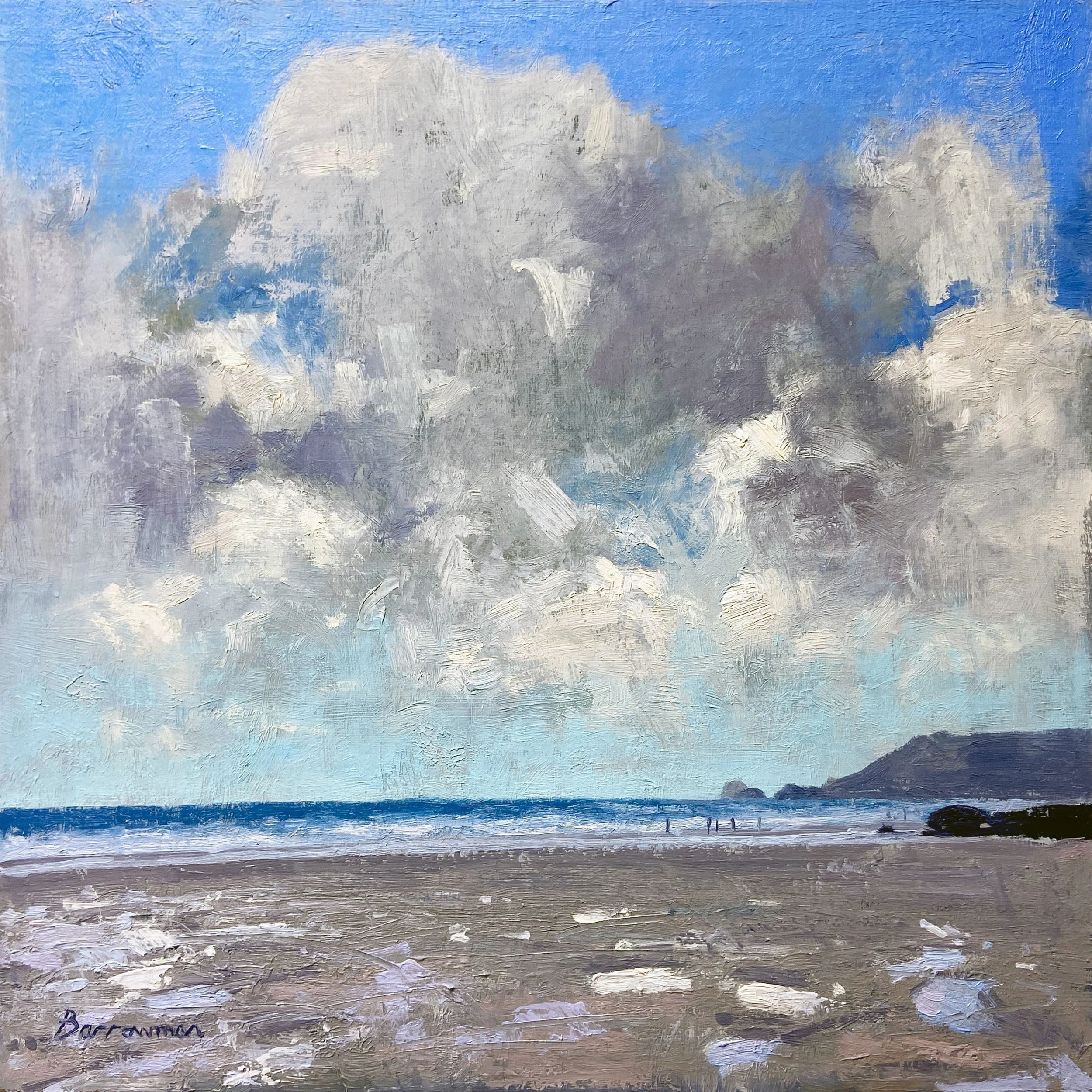 Big sky, low tide, Porthtowan oil on board 30cm x 30cm 2025