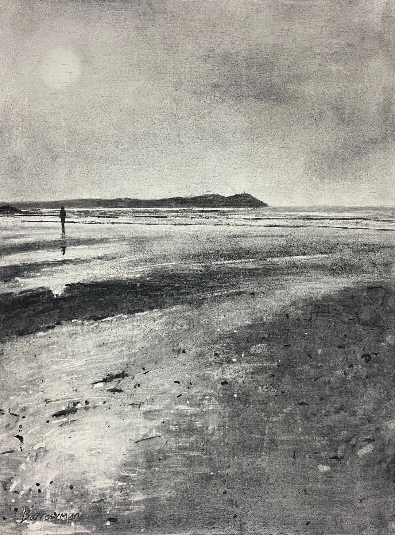 Winter sun, Stepper Point charcoal on board 2026