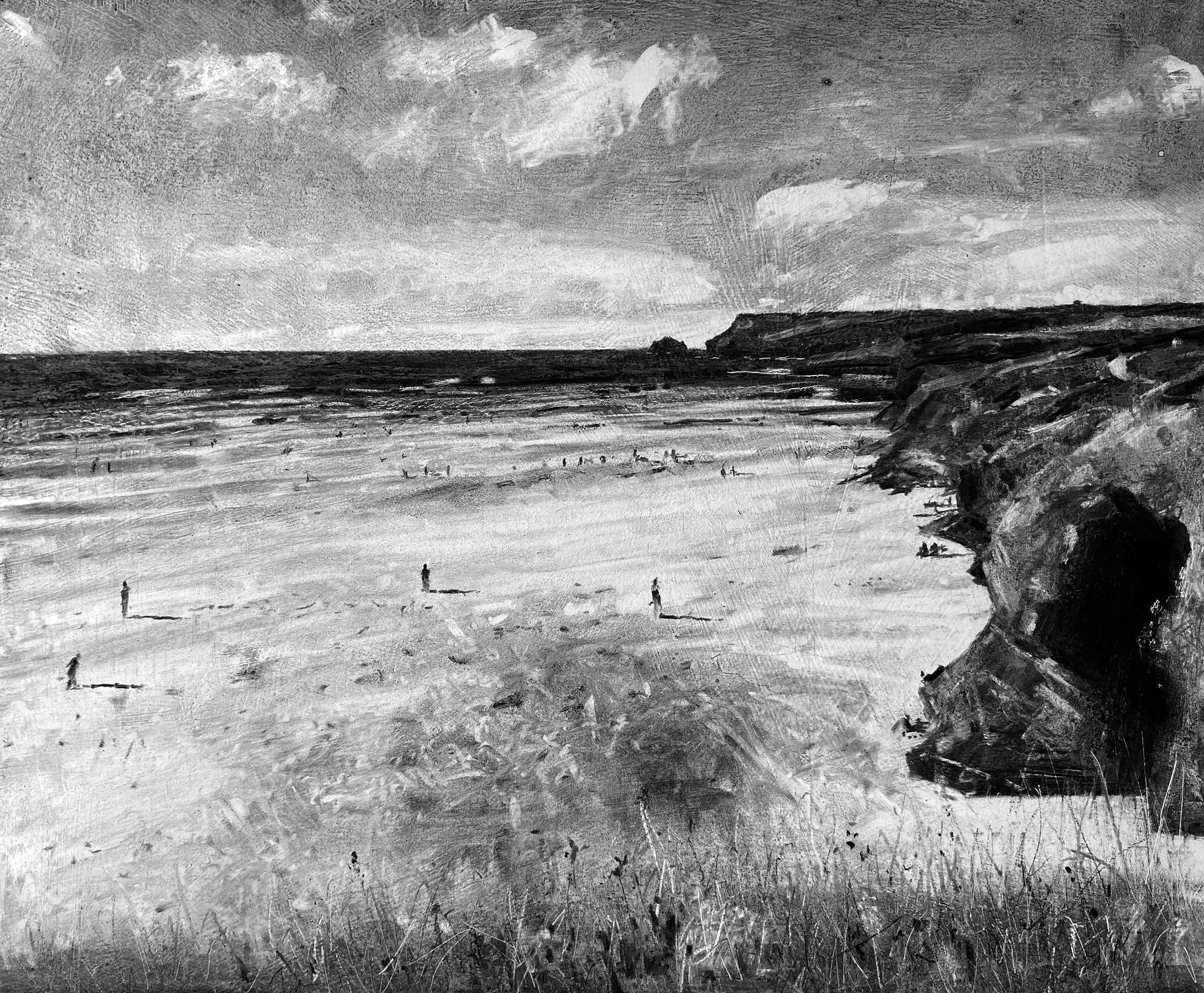 Polzeath Beach - charcoal on board 2025