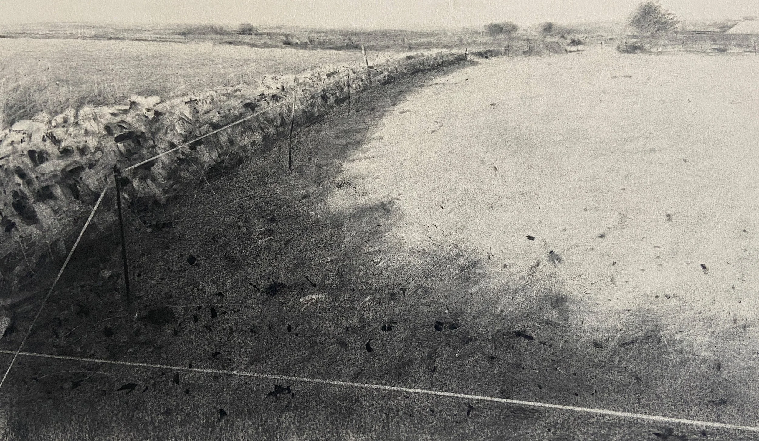 Cornish hedge and fence tape - charcoal on paper 2025