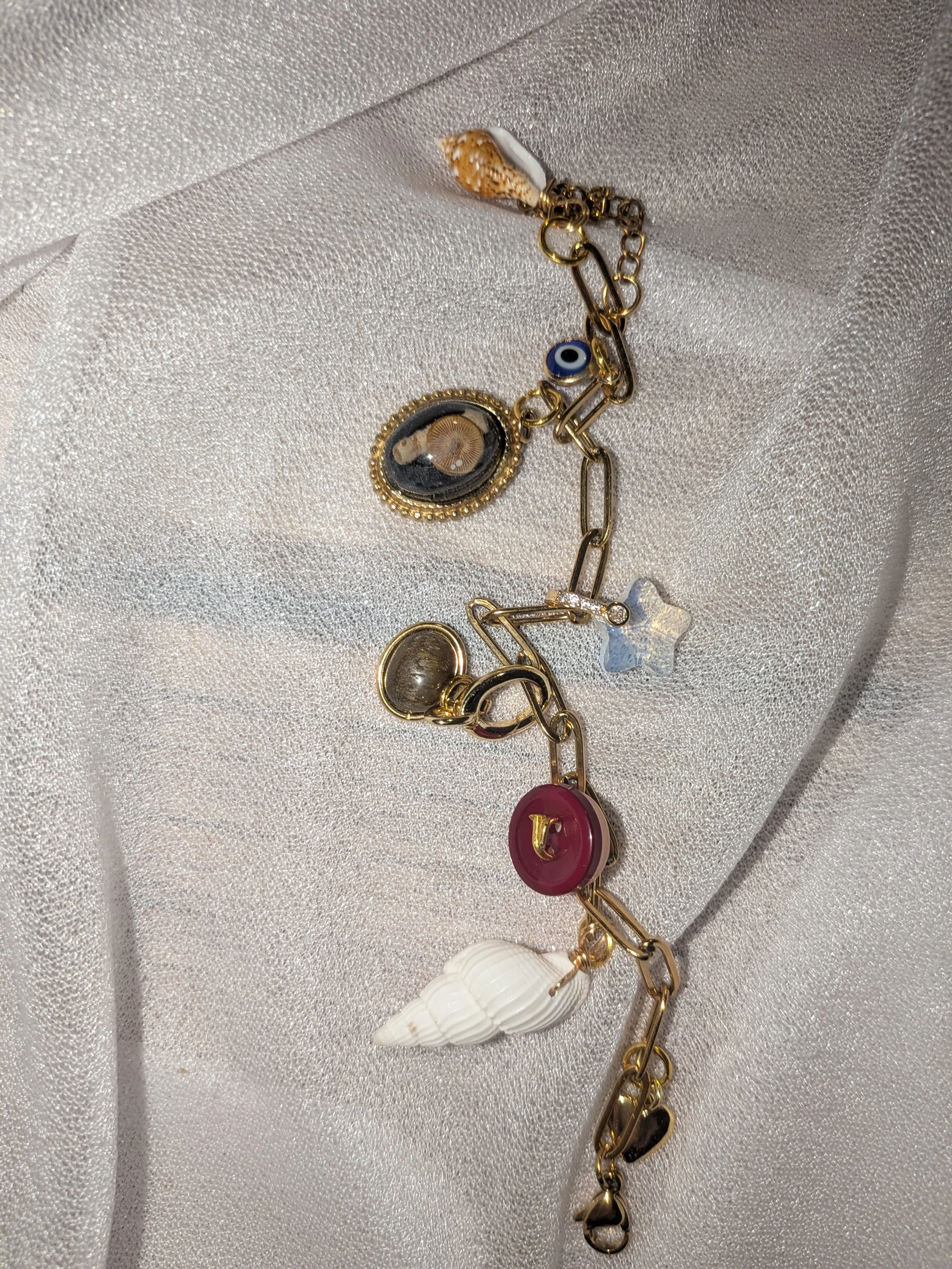 Fossil and More - Gold Charm Bracelet- Handcrafted Whimsy Charms