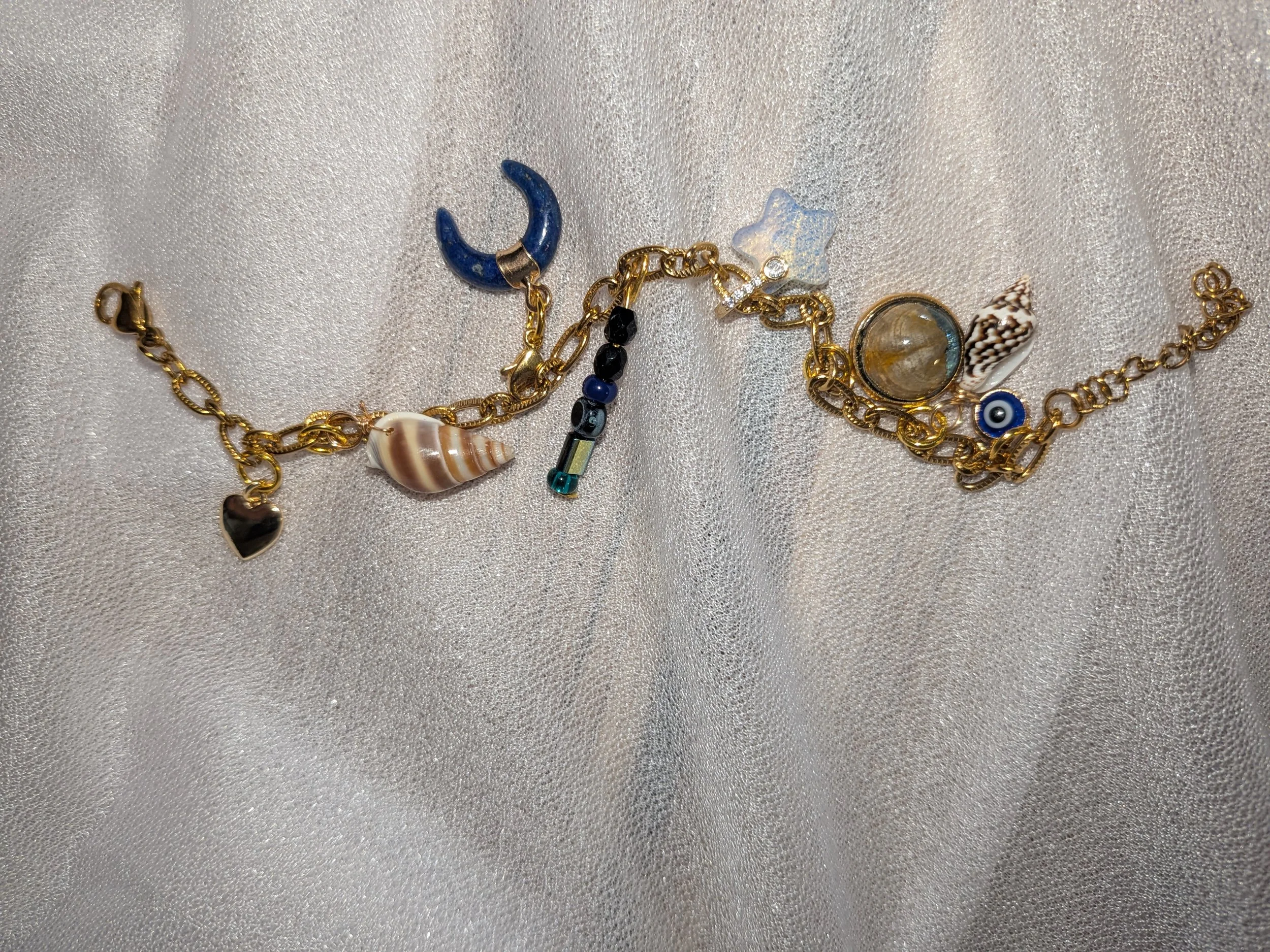 Mess Around- Get the Horns Gold Charm Bracelet- Pearl & Handcrafted Charms