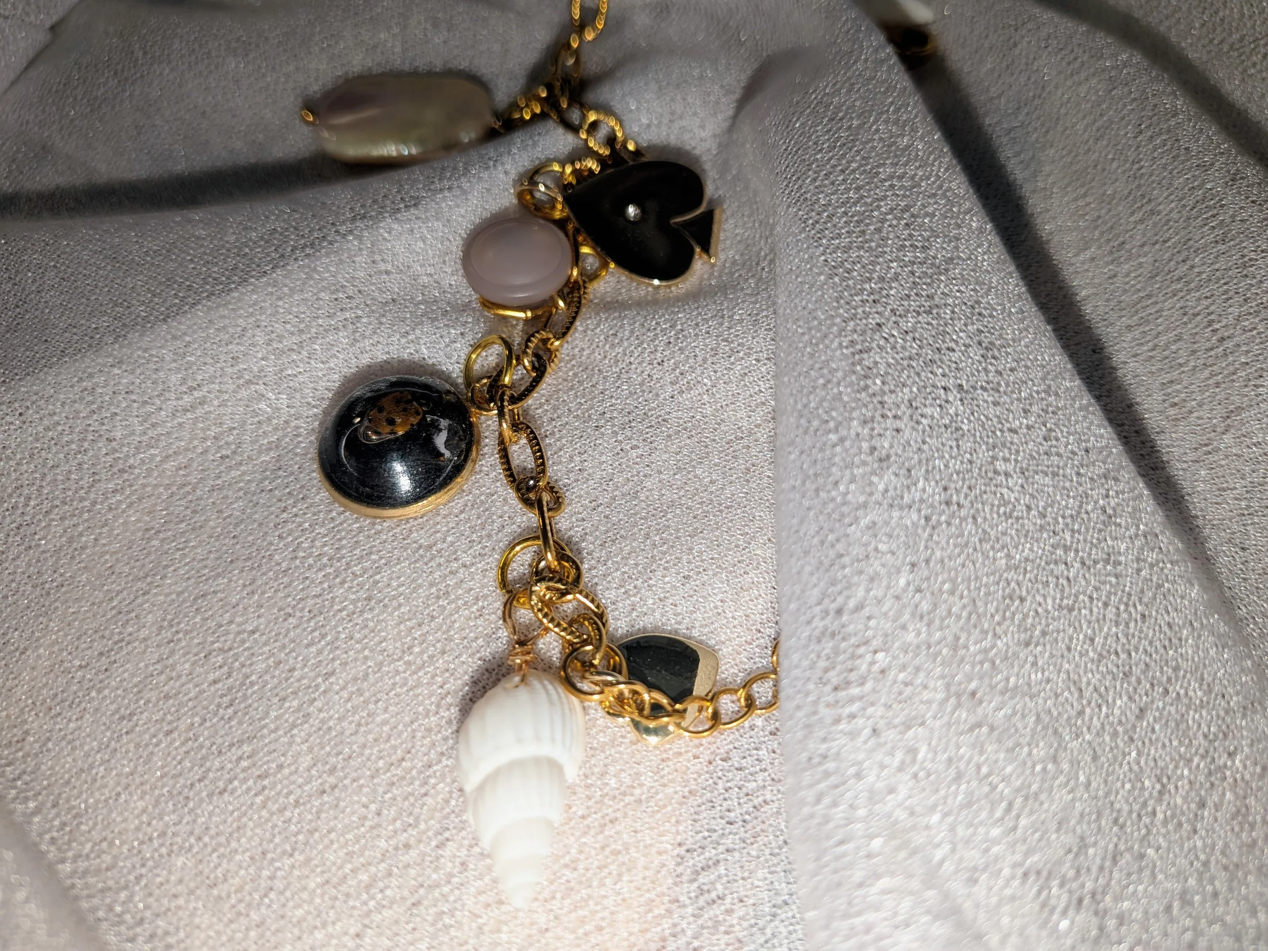 The Spade- Gold Charm Bracelet- Pearl & Handcrafted Whimical Charms